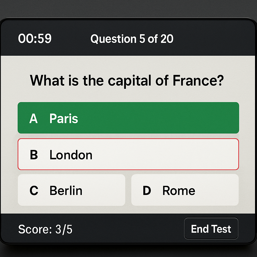 Live Test Image: A digital timer and a laptop screen showing a live quiz interface